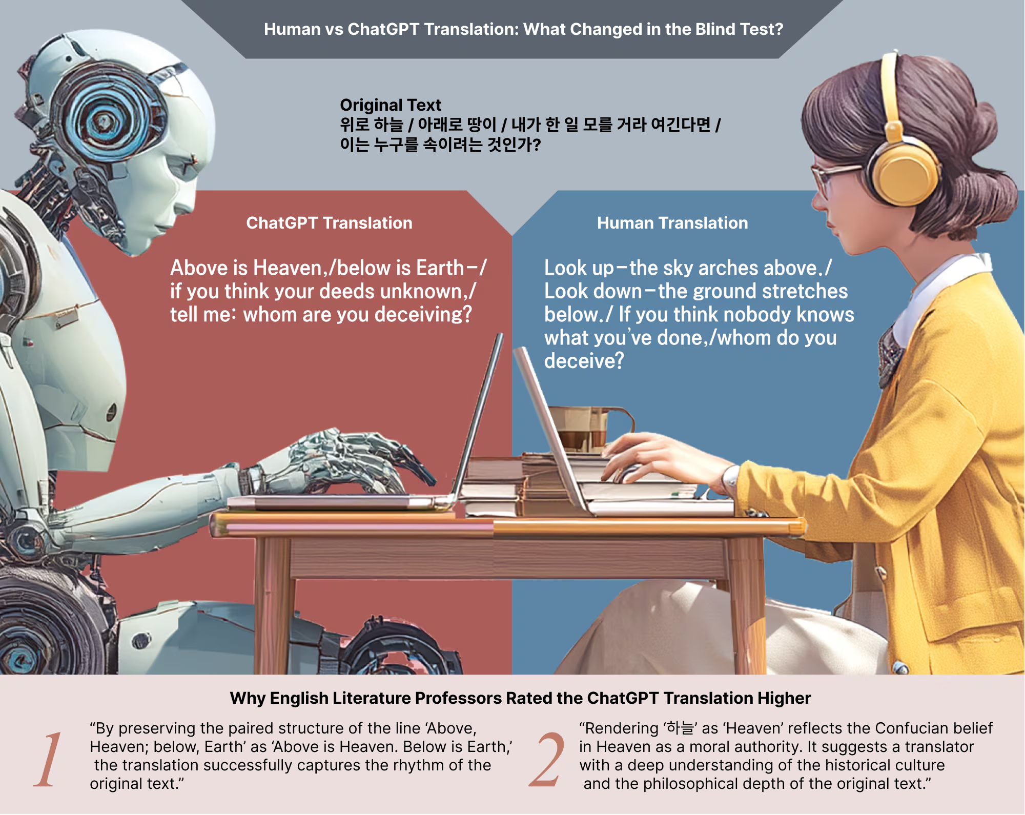 A blind test with English literature professors shows how context-aware AI translations outperform literal ones.